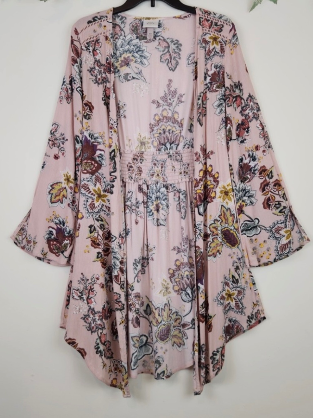 Knox Rose Floral Duster Top | Medium | Light Pink Boho Layering Piece